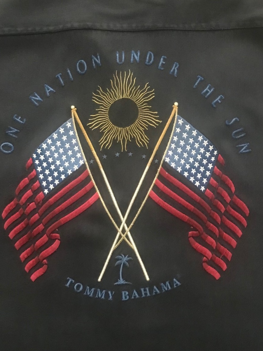 Tommy Bahama Embroidered 🇺🇸 ONE NATION UNDER THE SUN ☀️ Silk Camp Shirt